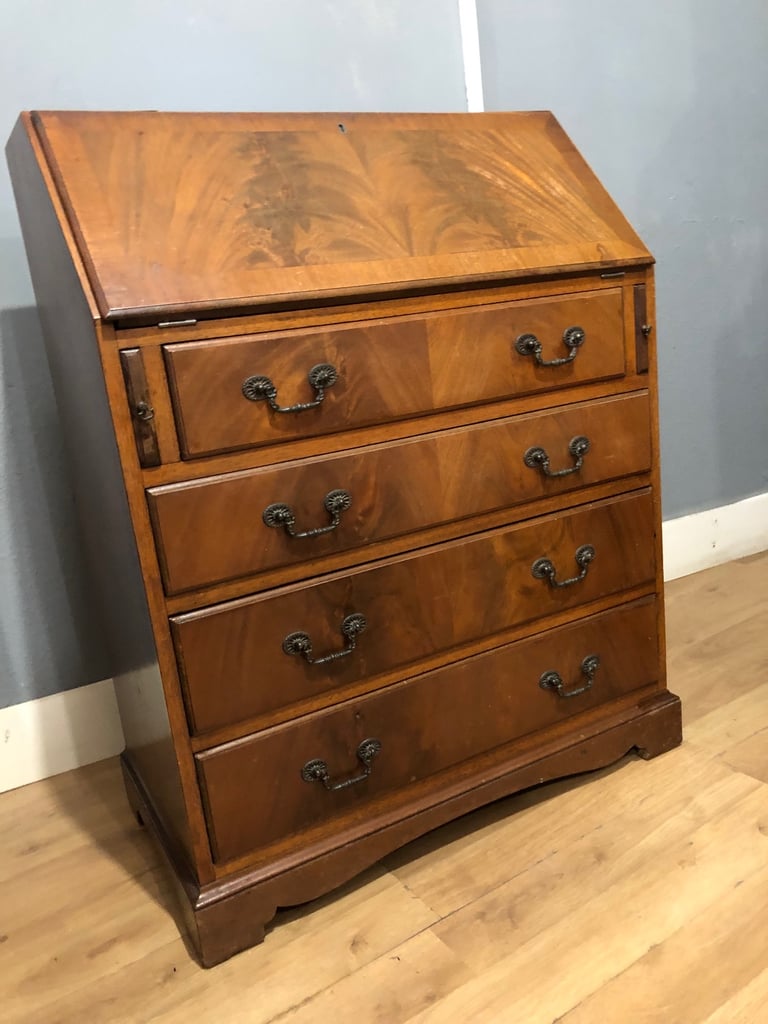 Antique wooden bureau writing desk with drawers 