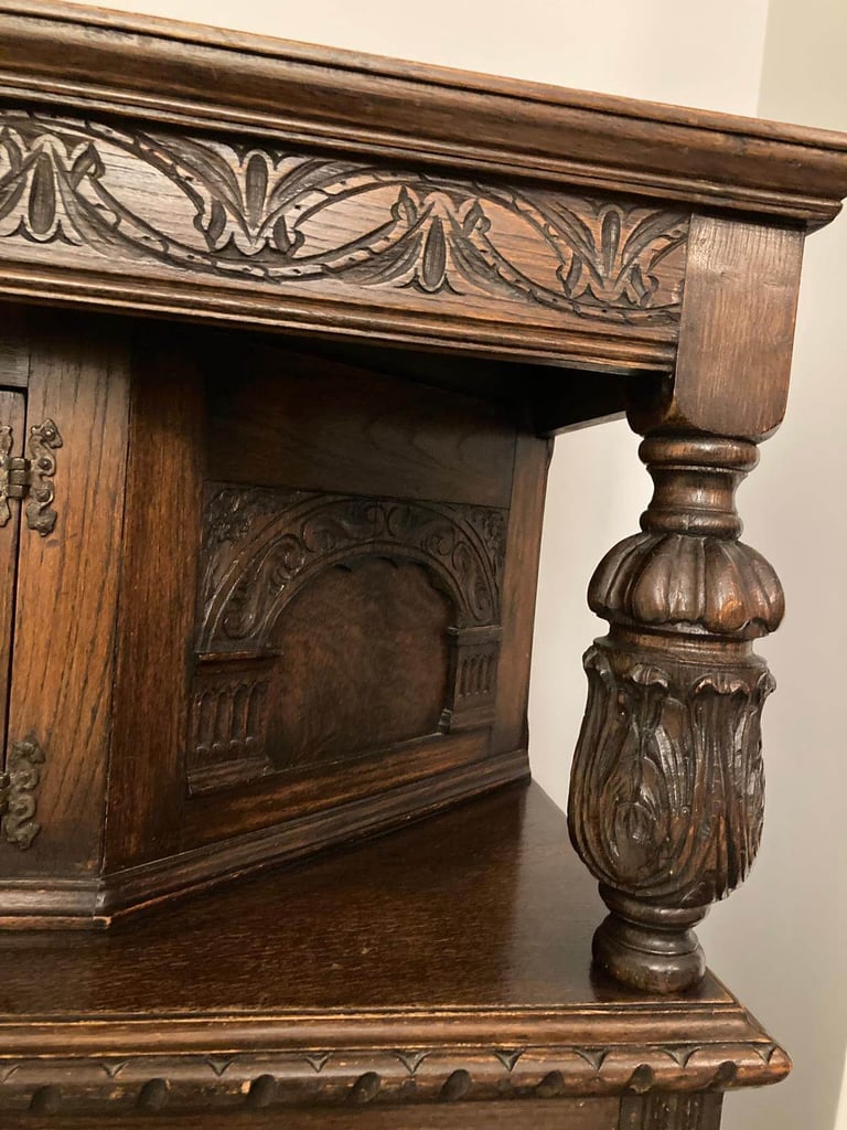 early 20th century gothic-style carved oak court cupboard