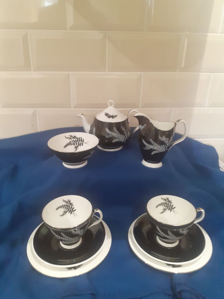 Rare Royal Albert China Night & Day, Teapot, Sugar Bowl, 2 Cups & 2 Saucers & 2 Side Plates 
