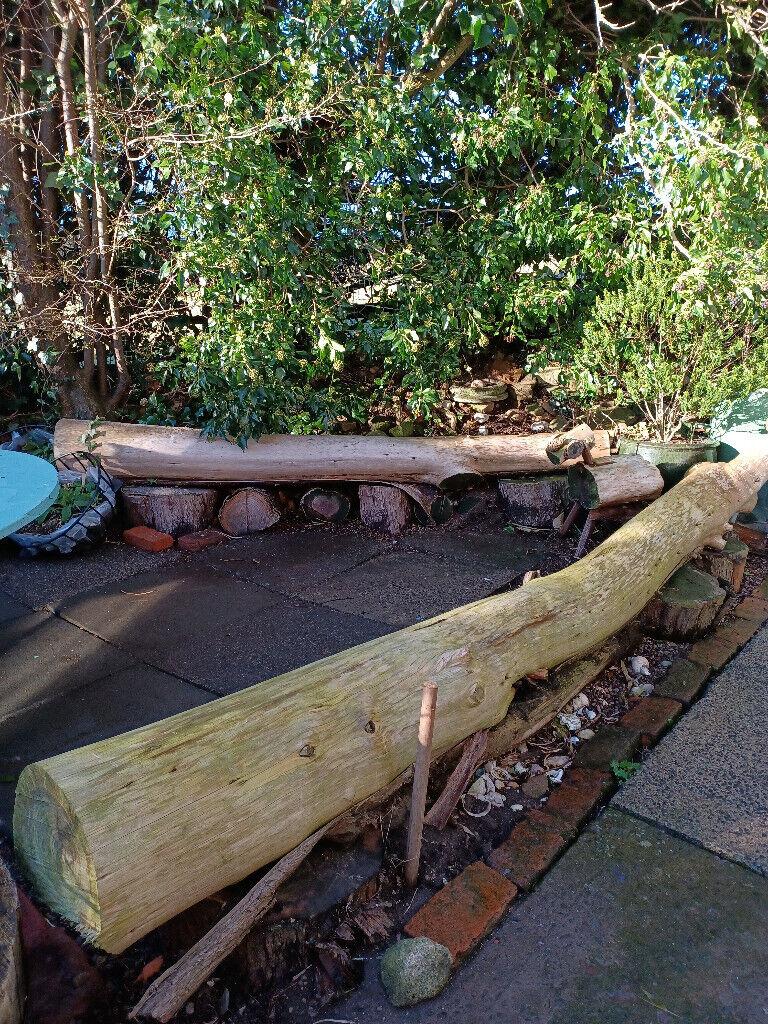 Pair of Large Natural Log Seats / Garden Benches / Fire Pit Area Seats