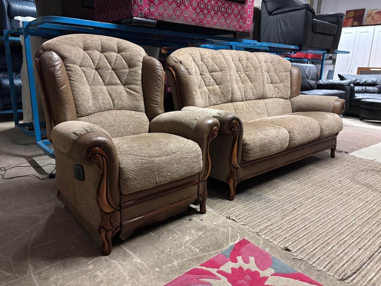 Mini Divani Brown Fabric 3 Seater Sofa and ELECTRIC RECLINER CHAIR 