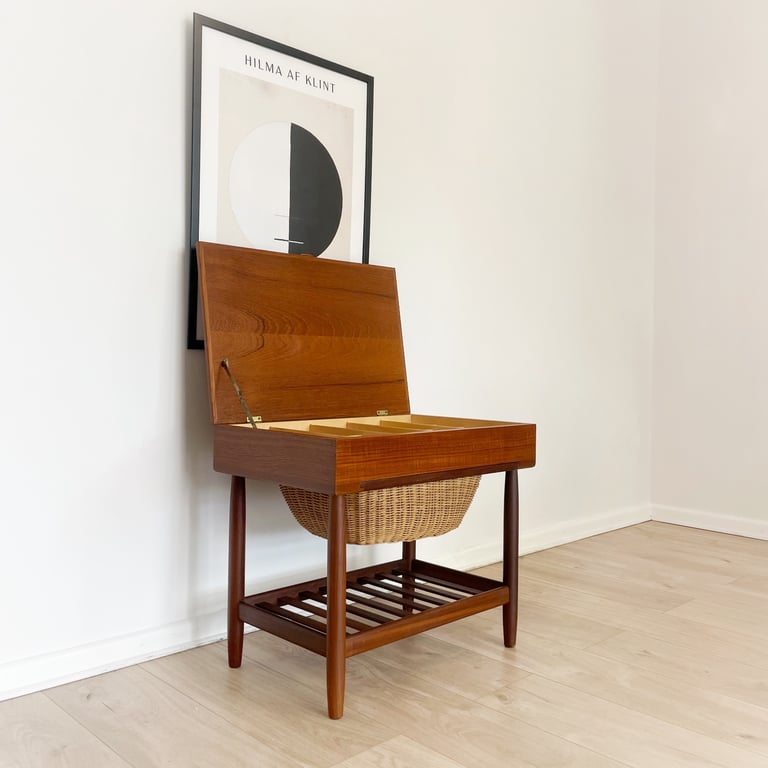 Mid century Danish teak sewing table / side table by FDB Moebler