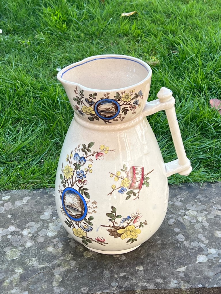 image for VINTAGE ANTIQUE POSSIBLY SPODE CERAMIC POTTERY CHINA LARGE CREAM FLORAL JUG VASE 