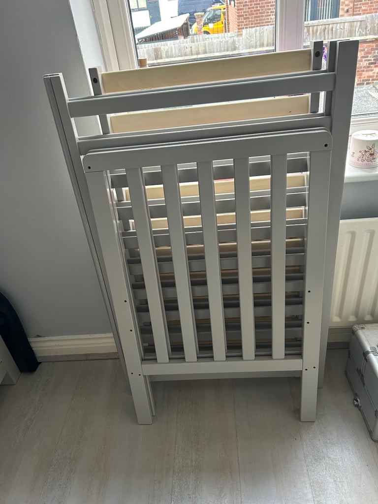 image for Obaby Bantam Space Saver Cot and Fibre Mattress - Warm Grey