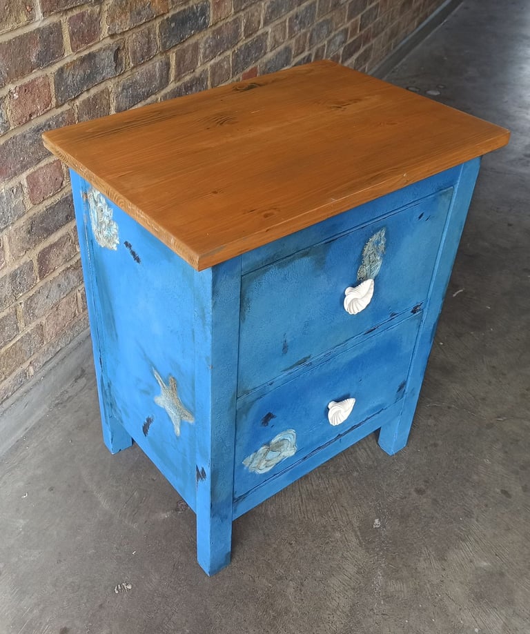 Coastal Blue Night Stand - Wooden Storage Drawer