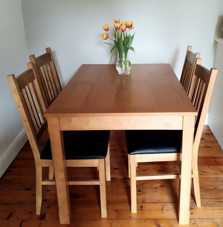 Oak dining chairs and wooden dining table 