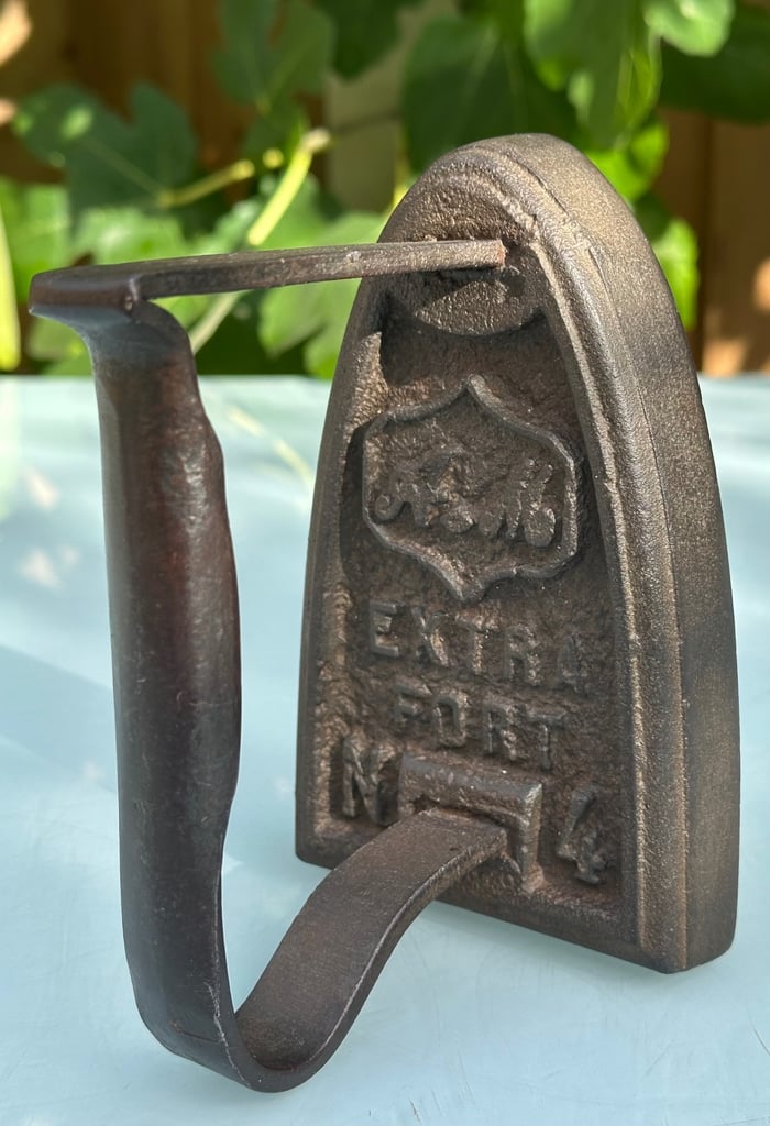 image for ANTIQUE FRENCH CAST IRON FLAT IRON, SAD IRON, A.M EXTRA FORT No4 - 1800s - WILL POST!