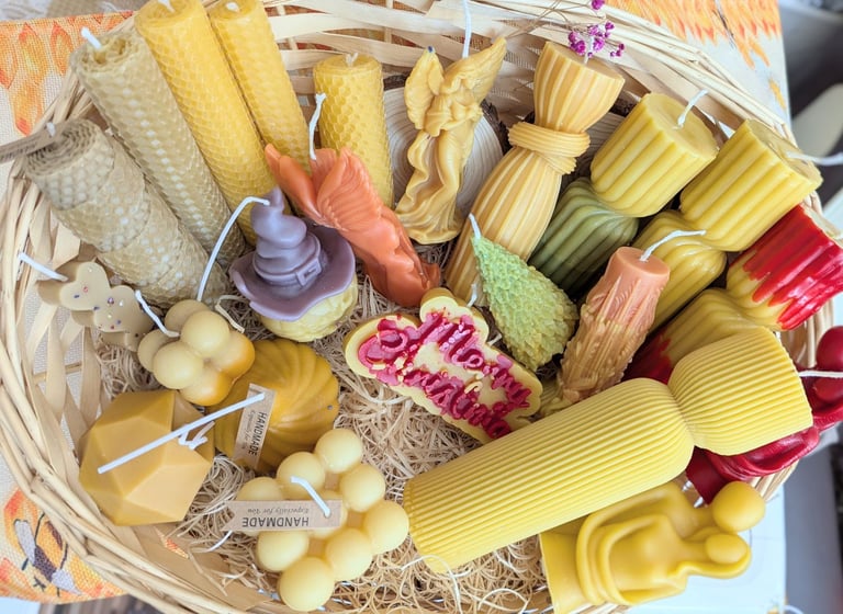 image for Beeswax candles honey scented, Christmas tree,angel and others 