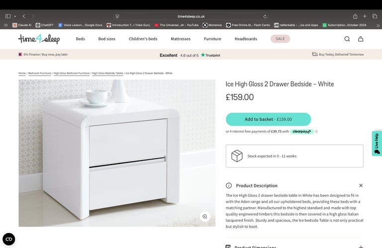 Ice High Gloss 2 Drawer Bedside Table – White – Excellent Condition