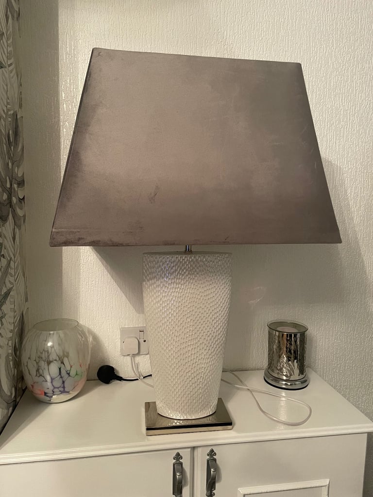 image for 2 large Next pearlised lamps with xl grey rectangular shades 