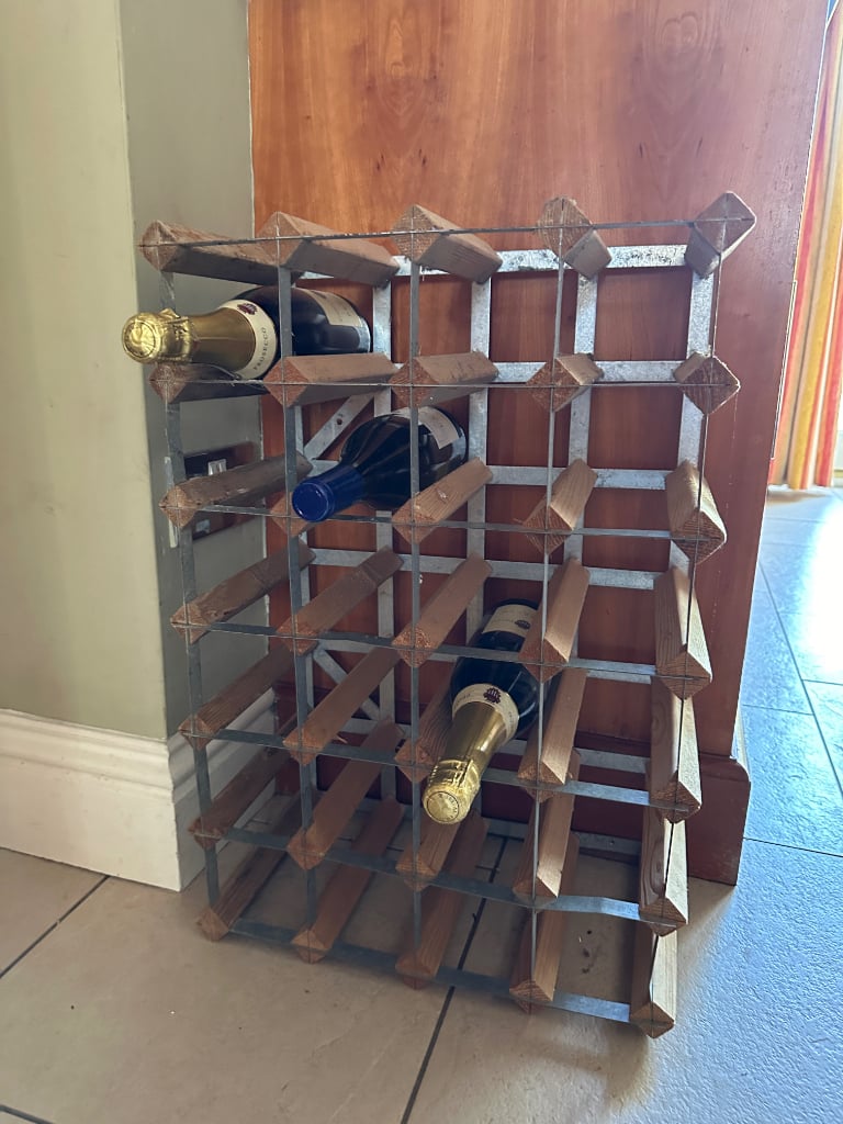 24 Bottle Pine Wood & Stainless Steel Wine Rack