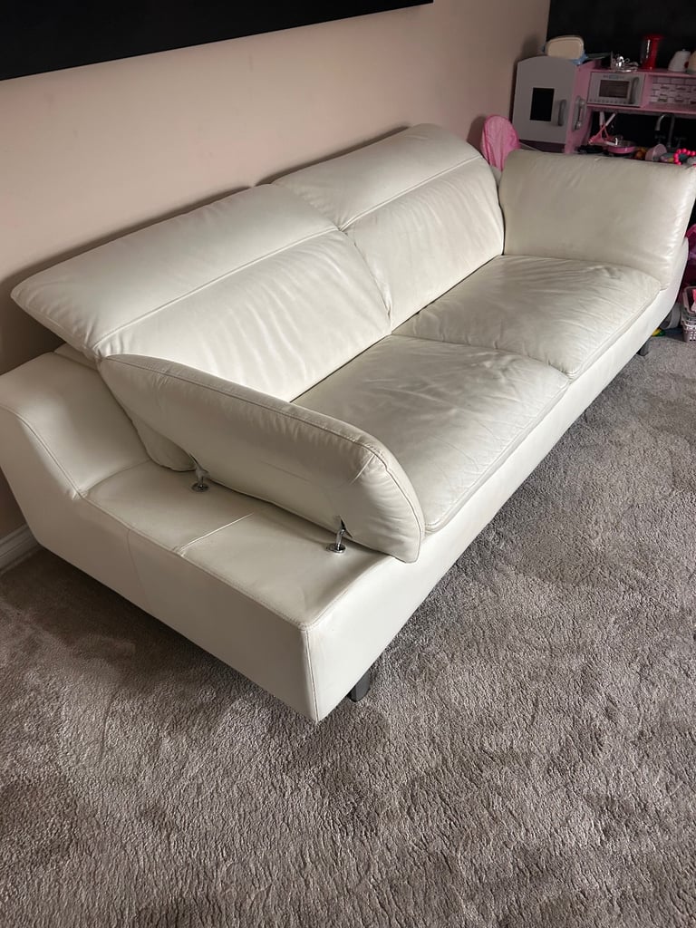 FREE X2 Harvey’s cream leather 3 seater sofas and footstool