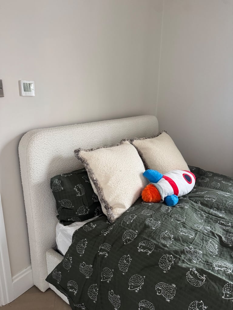 image for White boucle double bed 