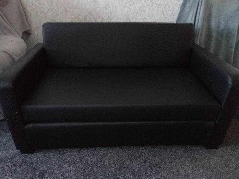 image for Faux Leather Sofa Bed - Black.  Cash Only. Collection Only.