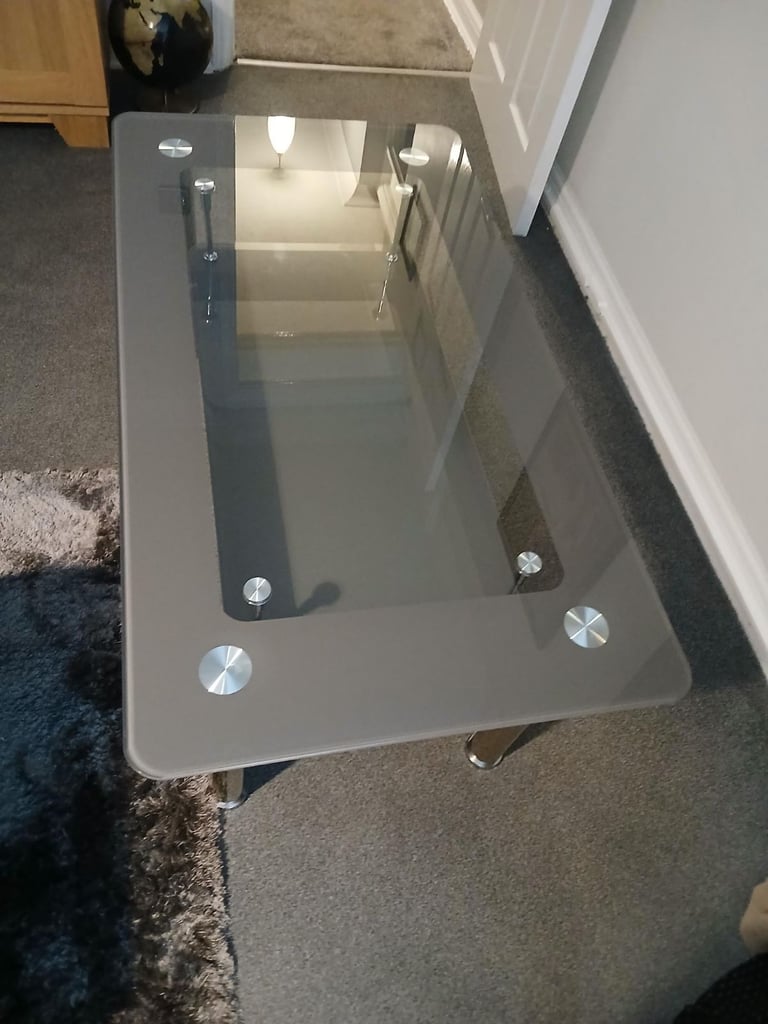 image for talian grey/glass/chrome large coffee table built up ready