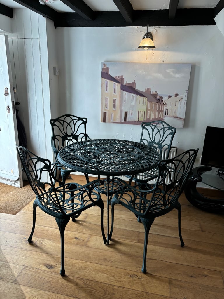 Aluminium garden conservatory patio outdoor dining kitchen table & 4 chairs + cushions 
