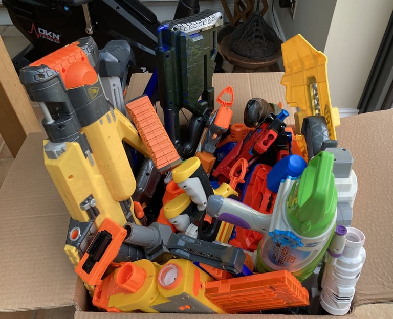 image for Nerf blasters and accessories bundle that still have lots of play left in them!