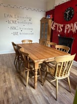 Farmhouse pine dining table & 8 chairs