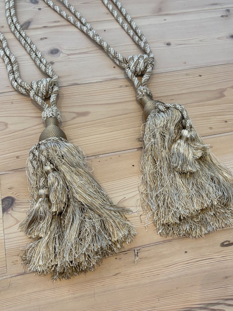 Vintage Double Rope Country House Tassel Curtain Tie Backs Gold Taupe Beige