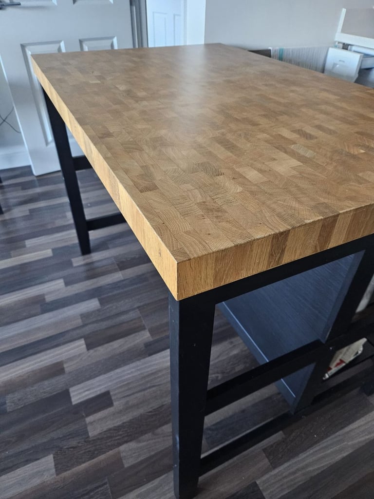 image for VADHOLMA Kitchen island, black/oak, 126x79x90 cm