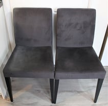 Midback Grey Soft Velvet Dining Chairs Black Tapered Legs Furniture One Pair