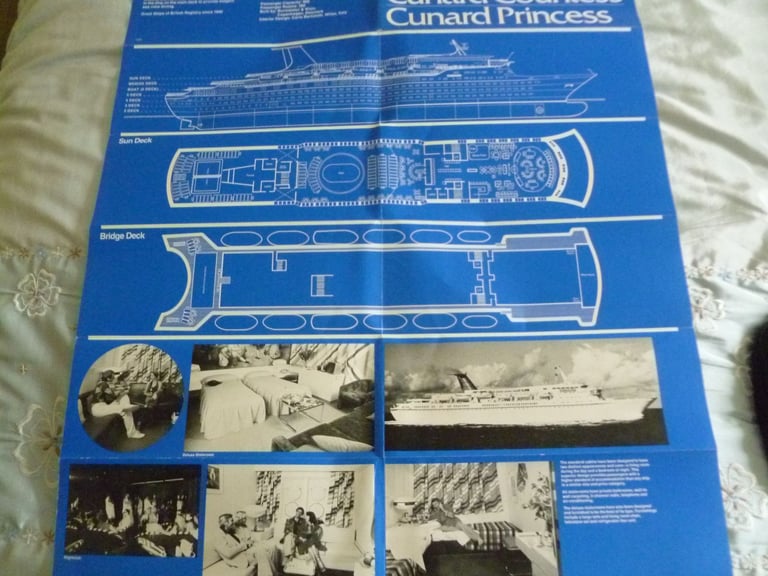 Queen Elizabeth 2, Pocket Companion and Wine List, plus Cunard Countess and Princess Deck Plans.