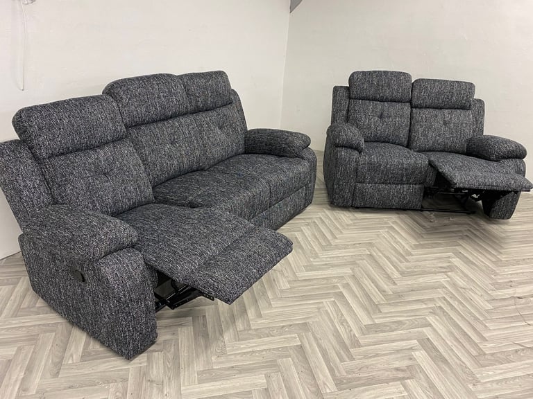 Gorgeous new grey tweed fabric recliner sofas 