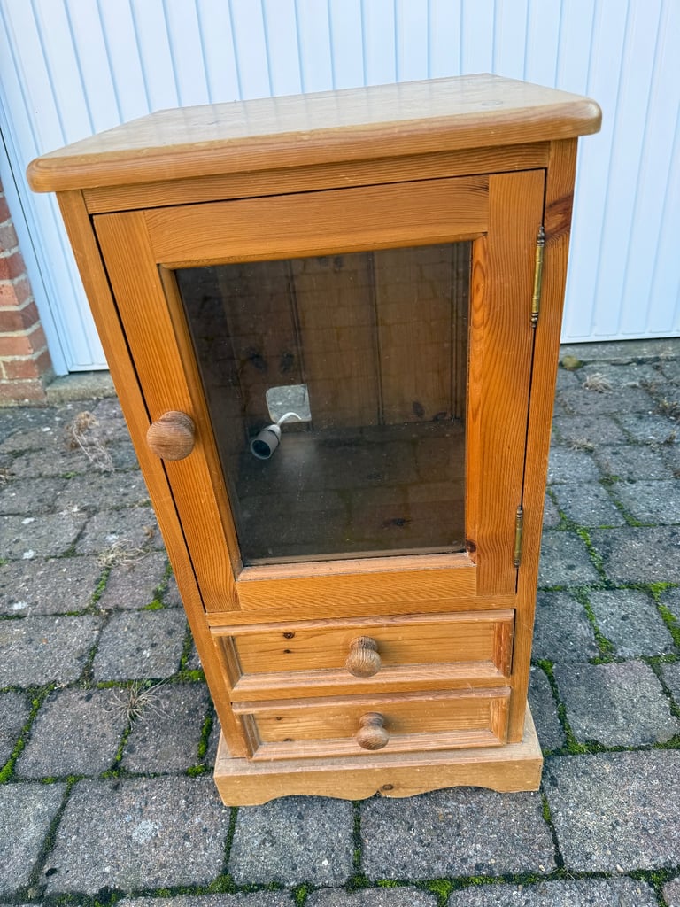 Solid Pine bespoke cupboard with glass door and two drawers