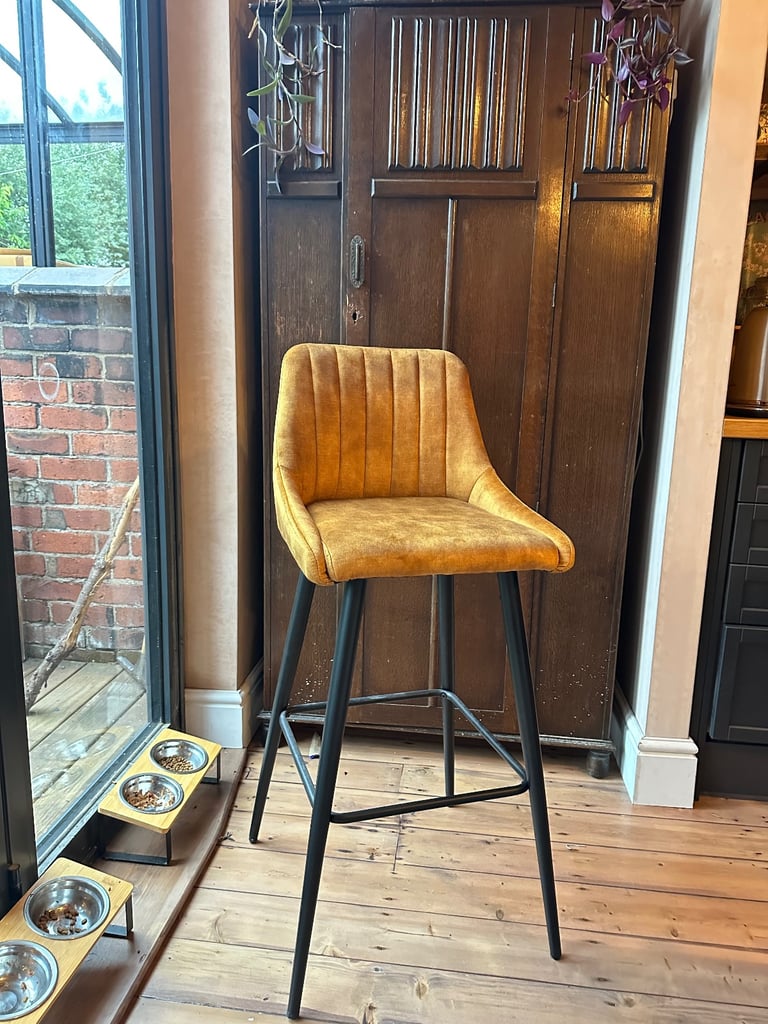 image for Gorgeous Golden Yellow Velvet Bar Height Stools 