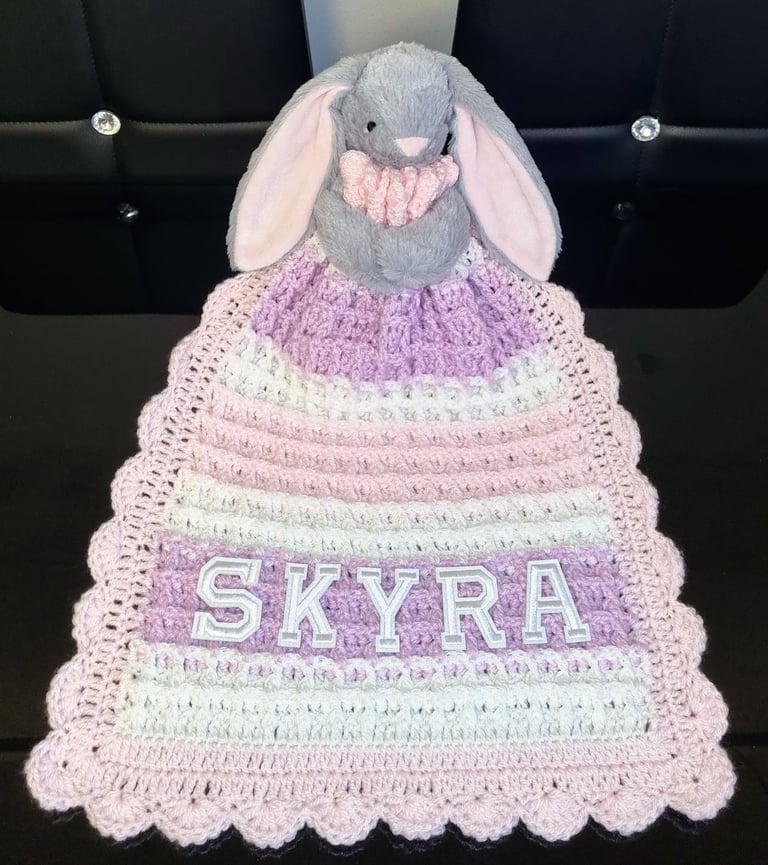 Crochet Baby Comfort Blanket, Personalised, Girls and Boys colours available