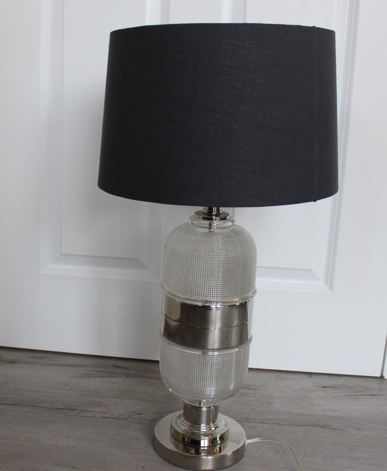 RV Astley Malin Nickel Glass Lamp Base Blue Shade Large Table Light Luxury