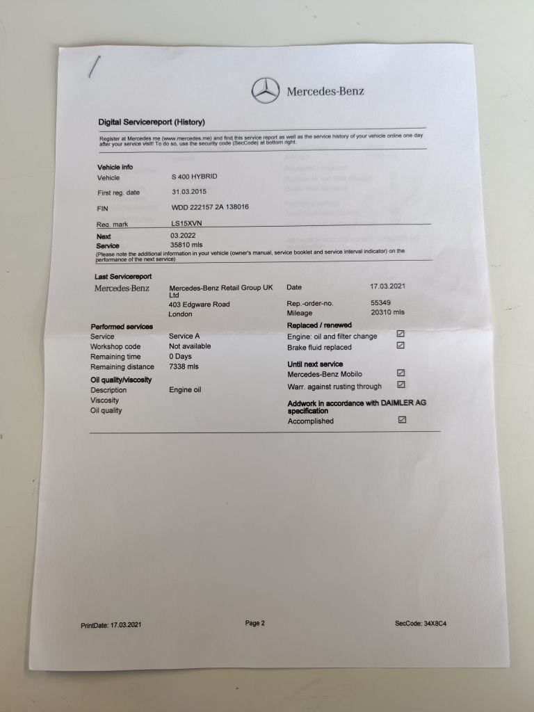 2015 Mercedes-Benz S Class 3.5 S400Lh V6 AMG Line Saloon 4dr Petrol Hybrid G-Tronic+ Euro 6 (s/s)...