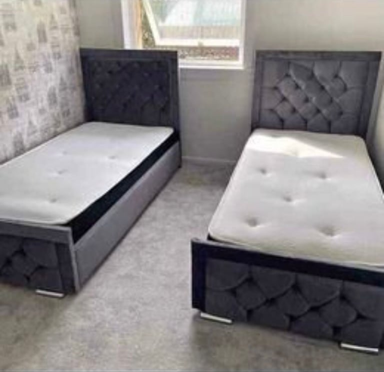 image for Double Divan Bed Frame with Storage Drawers and Mattress 