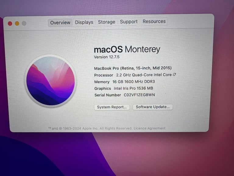 Apple MacBook Pro A1398 15" i7  16GB RAM 256GB SSD Excellent Condition 