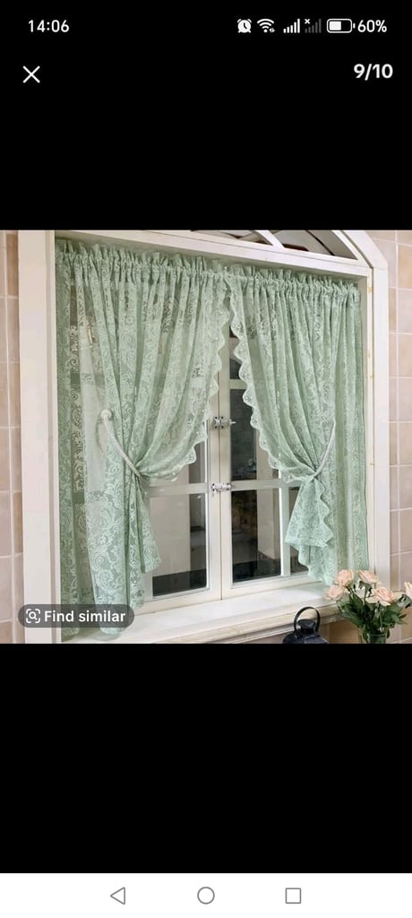 image for Curtains for kitchen window Green lace style curtains 130cm x 100cm (x two panels) 