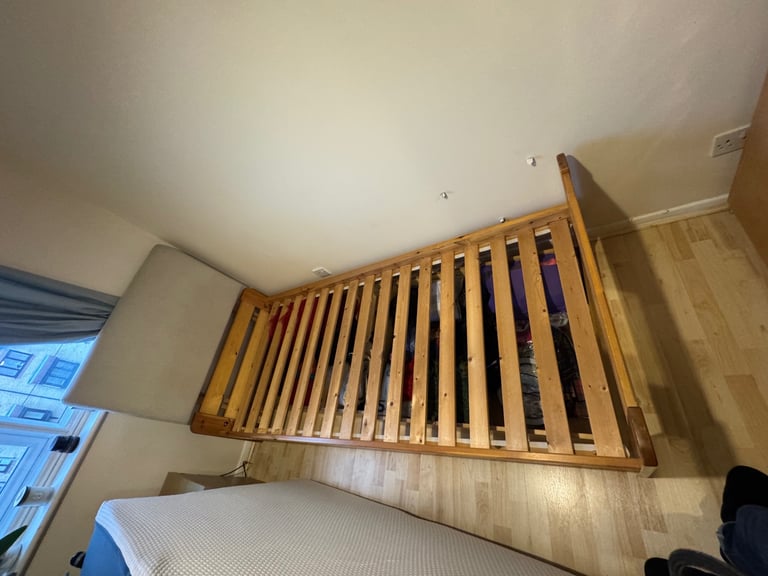IKEA Pine Wood Single Bed with roll out drawers 