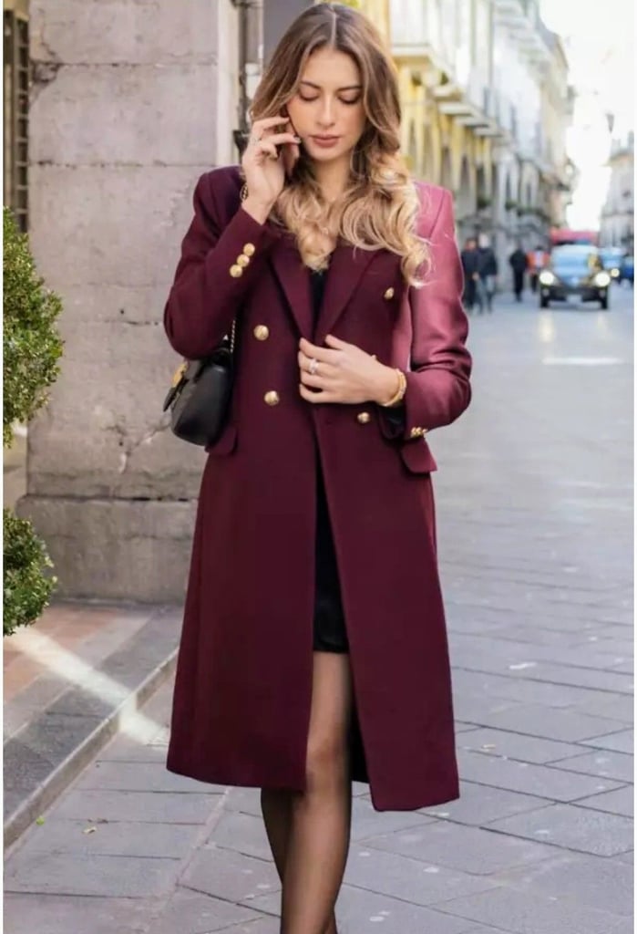 image for  Zara Ltd.Ed  Military Runway Style Manteco Wool Bend Fitted LongCoat Burgundy S