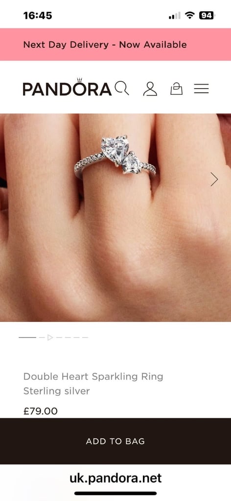 Pandora double heart ring 