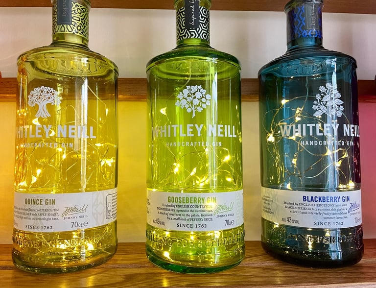 NEW Empty Whitley Neill Coloured Glass Bottle Lamps with USB Re-chargeable Fairy Lights NEW