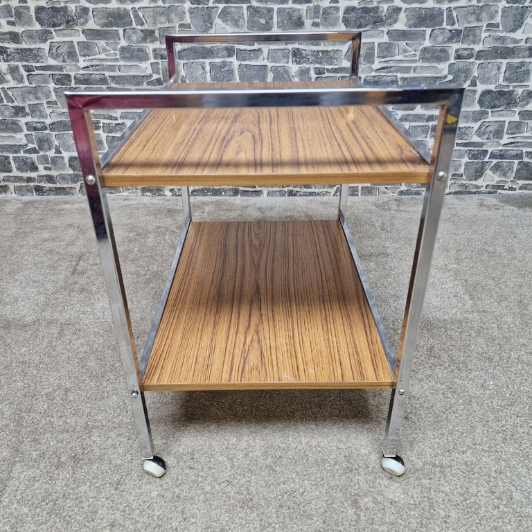 Vintage Chrome & Wood Effect Drinks Trolley on Castors