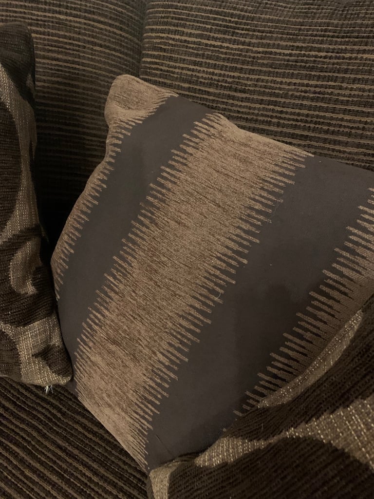 Large brown cuddler settee. DFS