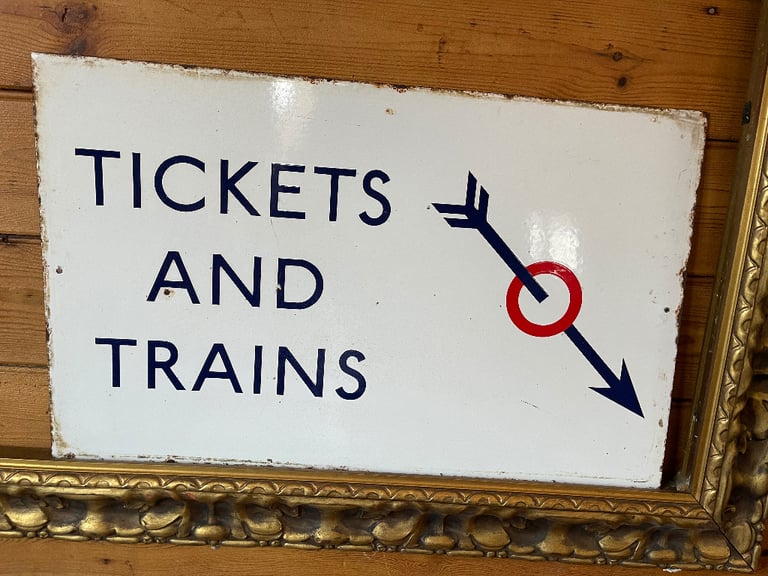 vintage original double sided railway train sign