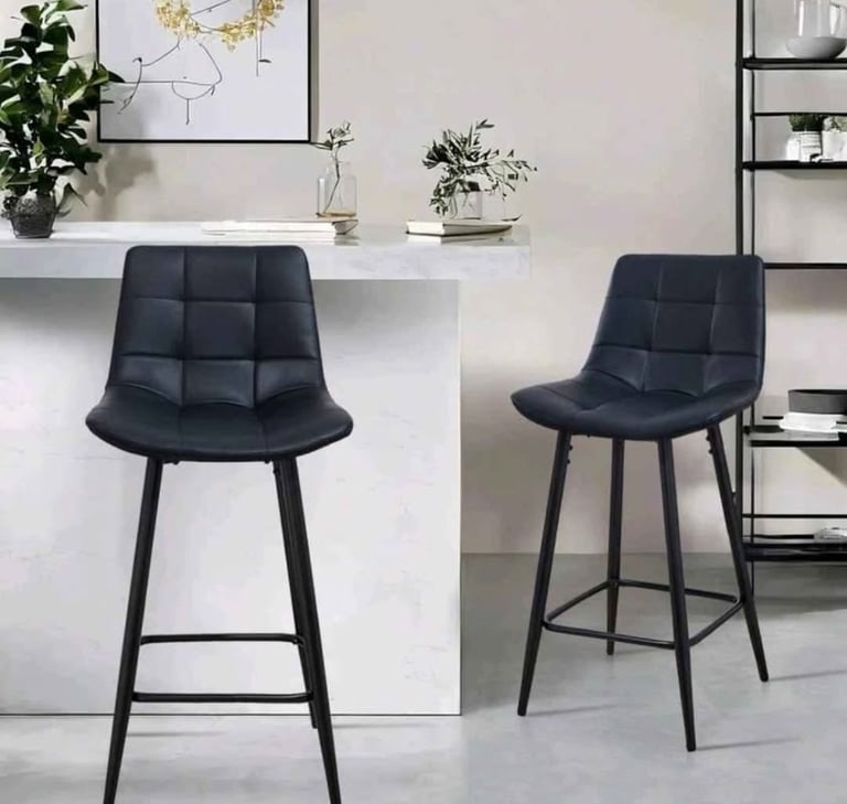 Set of 4  PU Leather with Backrest Metal Legs Counter Breakfast Chairs Kitchen 