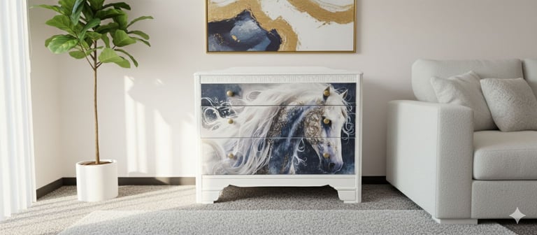 🌟 Beautiful Custom Chest of Drawers – White Horse Design 🌟