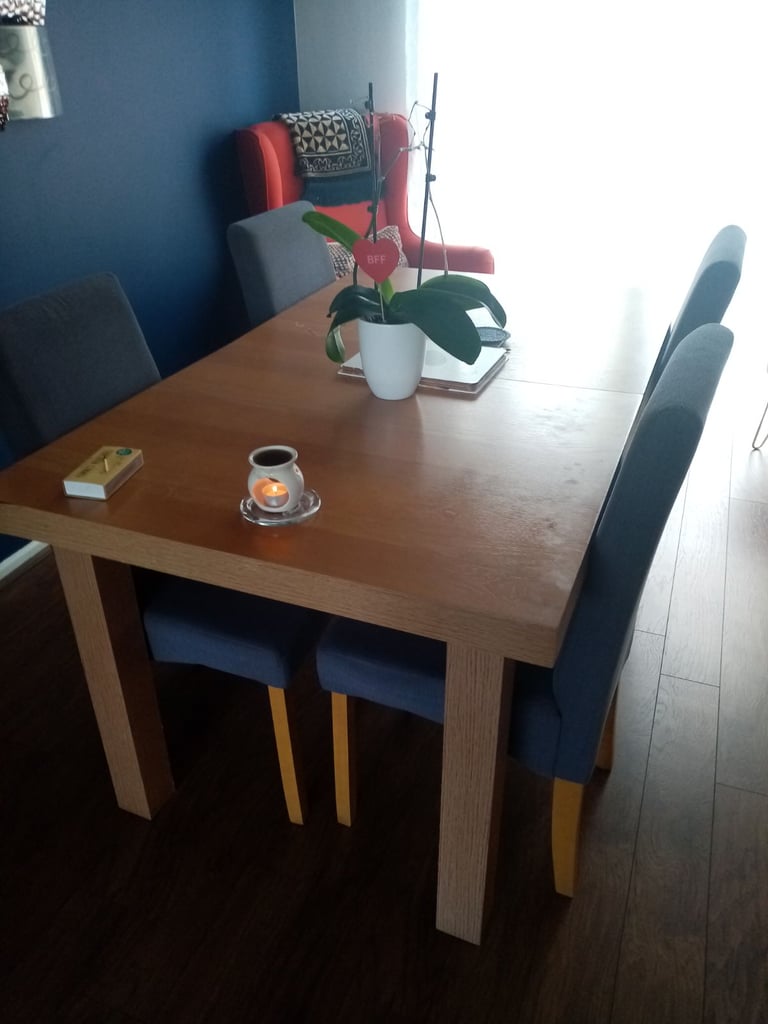 image for Dining table with 4 grey chairs 