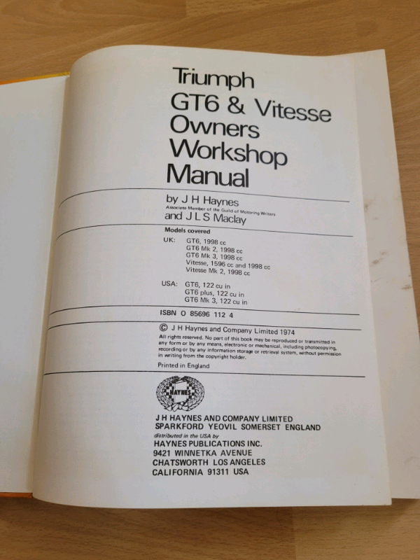 Triumph GT6 & Vitesse Owners Workshop Manual