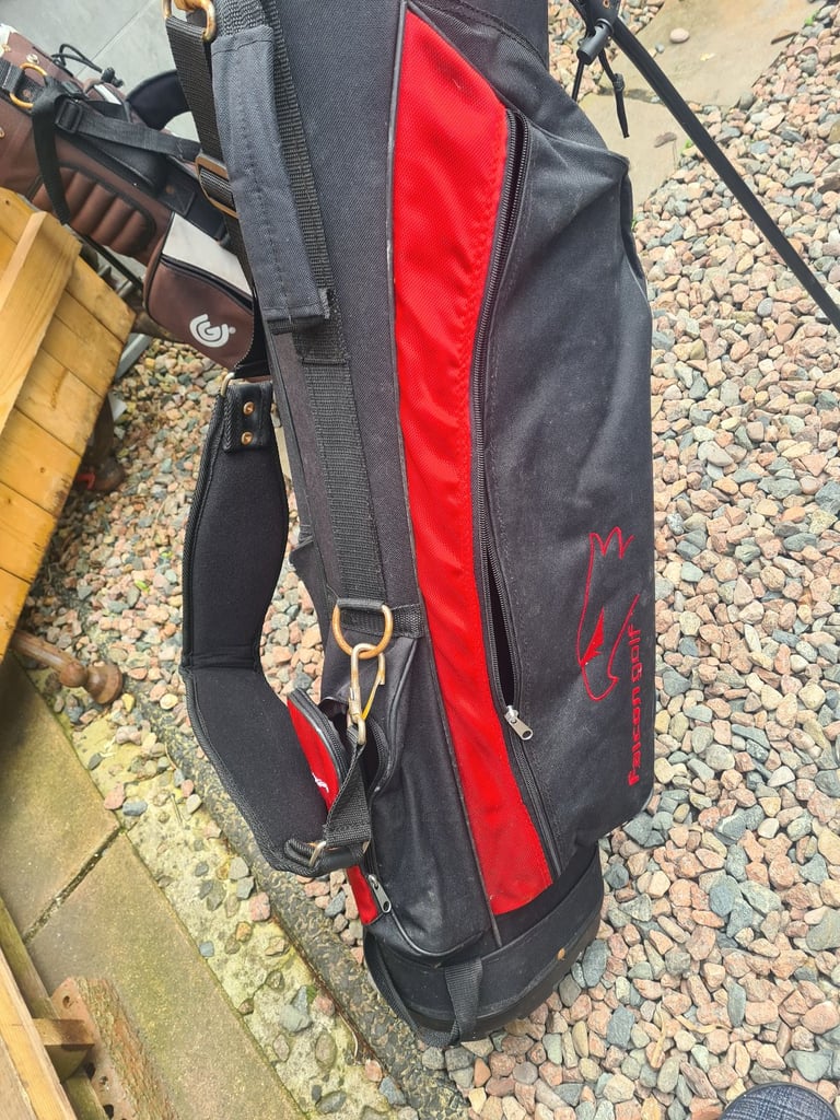 Full set of golf clubs.