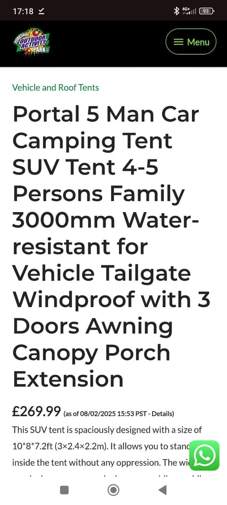 Brand New In Box Portal Car Camping/SUV Tailgate Tent 
