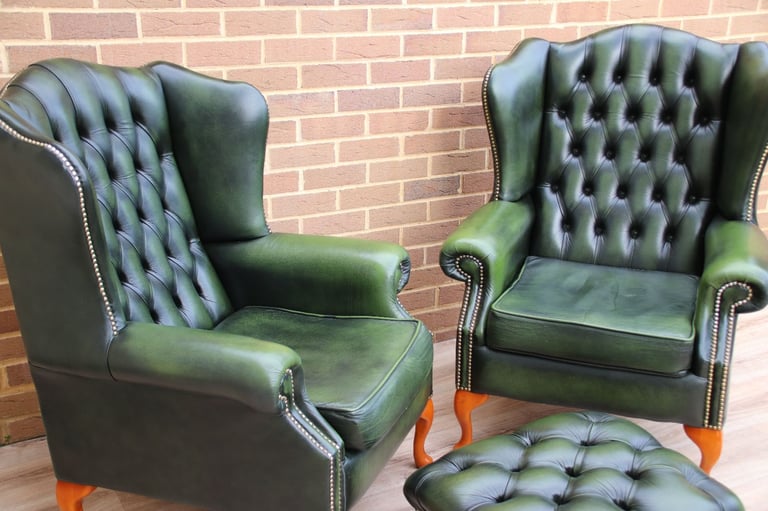 Saxon Chesterfield Armchairs + Footstool (UK Delivery)