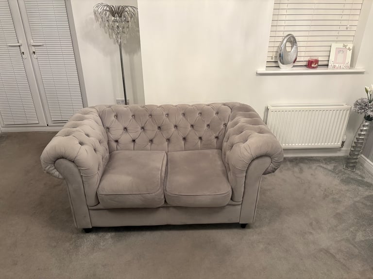 image for Silver Grey Velvet matching Chesterfield style sofa set
